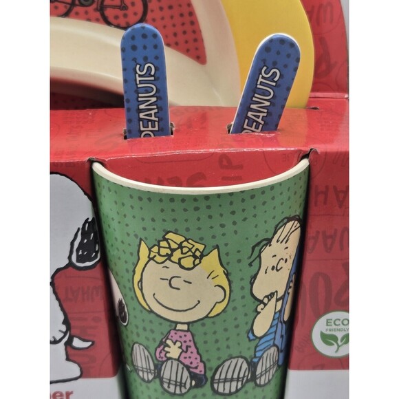 Peanuts Snoopy Charlie Brown Dinnerware Set Bamboo Fiber 5pc Kids Eco Friendly - Picture 4 of 8